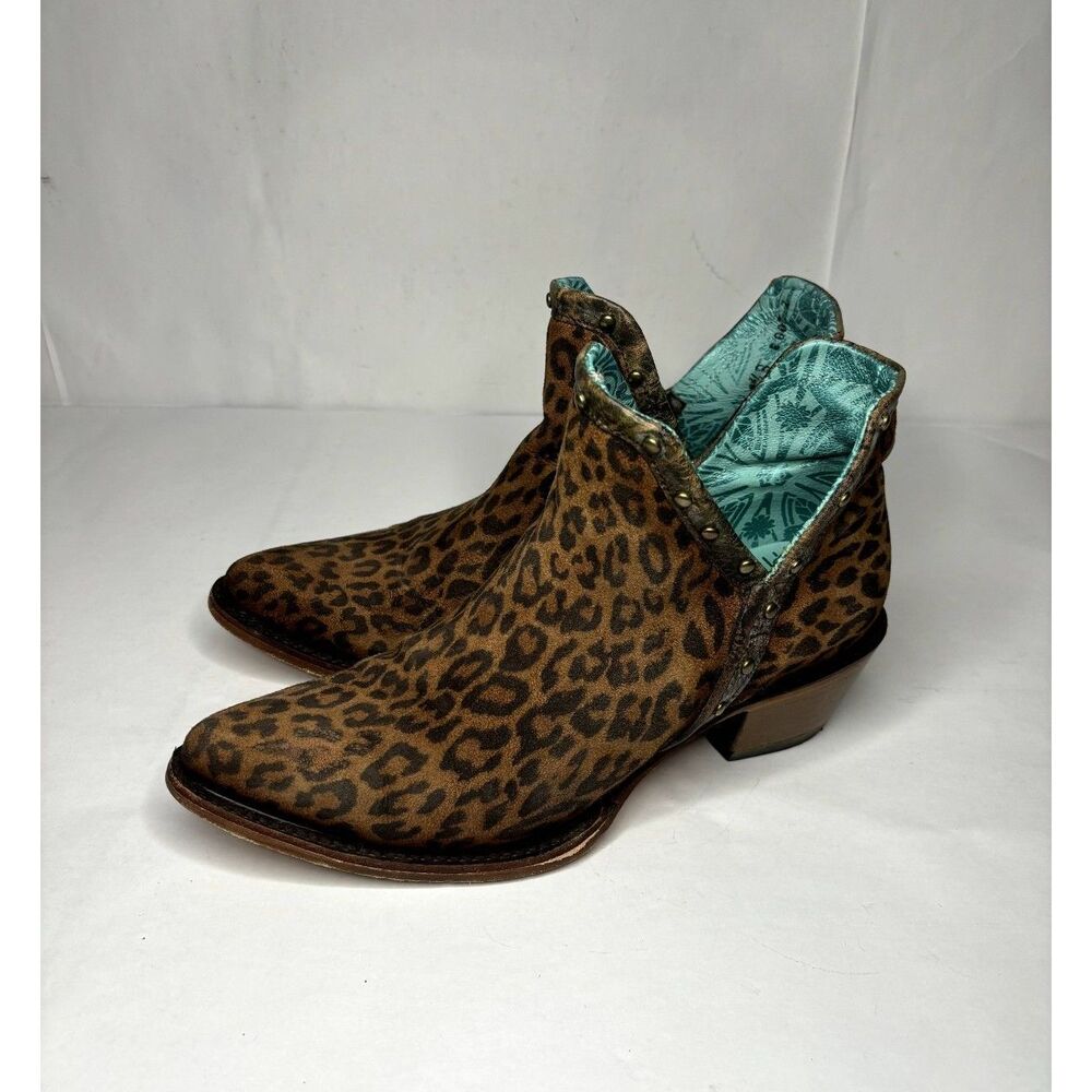 Corral Boots Women's Faux Leopard Print With Stud Brown Ankle Booties